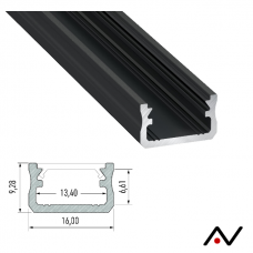 Profilé anodisé noir type A 16x9,2mm 2 Mètres